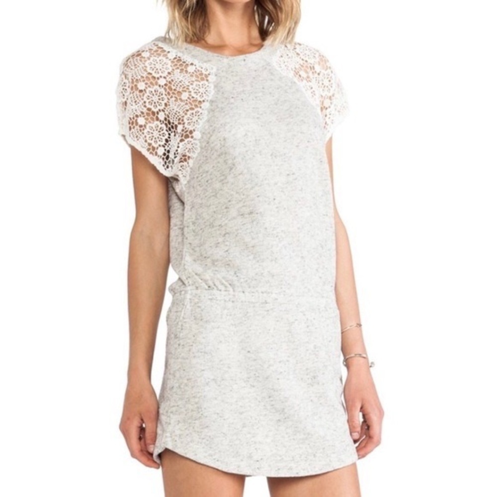 Pam & Gela Gray Marled Crochet Short Sleeve Blouson Sweatshirt Freya Dress EUC M